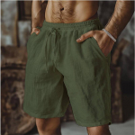 Lininiai &scaron;ortai su rai&scaron;teliu, elastiniu juosmeniu, tiesiomis kle&scaron;nėmis, vienspalviai, kvėpuojantys, kasdieniai, paplūdimio, penkių ta&scaron;kų, laisvalaikio kelnės S