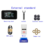 Belaidė automobilio TPMS OBD2 HUD saulės USB padangų slėgio stebėjimo sistema 4 i&scaron;oriniai jutikliai greitis/MPG
