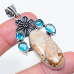 Natural Picture Jasper, Topaz 925 Sterling Silver Jewelry Pendant 2.40 z4k61