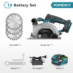 YOFIDRA 6 colių belaidis elektrinis diskinis pjūklas, skaitmeninis ekranas, grandininis pjūklas, daugiafunkcis pjovimo įrankis Makita 18V baterijos kai&scaron;teliui 1 Battery EU Plug
