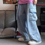 Baggy Jeans Kelnės Vyri&scaron;kos džinsinės kelnės Juodos plačios kelnės Vyri&scaron;ki džinsai Oversize Cargo Korėjos gatvės apranga Hip Hop Harajuku 3XL mėlyna
