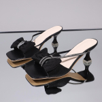 Mada 2025 Naujos Atvirų Pir&scaron;tų Moteri&scaron;kos &Scaron;lepetės Eleganti&scaron;kas Kaspinas Dizainerio Suknelės vakarėlio Stiletto Sandalai Madingi Kvadratiniu Priekiu Moteri&scaron;kos &Scaron;lepetės Vasaros 36 juoda