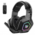 Belaidės žaidimų ausinės 2.4GHz/BT 5.3/Laidinės ant ausų ausinės RGB ap&scaron;vietimas Žaidėjų ausinės PS4 PC ne&scaron;iojamam kompiuteriui juoda