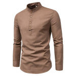 Vyri&scaron;ki mar&scaron;kiniai M-5XL Laisvalaikiai lininiai mar&scaron;kiniai ilgomis rankovėmis Slim Fit Stovintys mar&scaron;kinėliai Vyri&scaron;ki XXXXXL kava