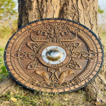 Viduramžių vikingų skydas, vilkas raižytas pritaikytas vikingų skydas, medžio sienų dekoras Vikingo dovanai paruo&scaron;tas apvalus skydas, vikingų cosplay skydas