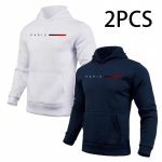 2 vnt. Hoodies Vyri&scaron;ki Rudens Žiemos Su Gobtuvu Ilgomis Rankovėmis Megztinis Su Spaudiniu &bdquo;Paris&ldquo; Miesto Mados Laisvalaikio Sportinis Hoody Paltai M white