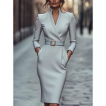 Pavasaris Ruduo Stovinti Apykaklė Eleganti&scaron;ka Mada Diržas Prigludusi Vakarinė Suknelė Moterims Ilgomis Rankovėmis Liemenuota Chalatas Vestidos XL pilka