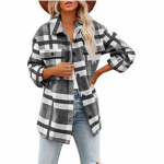 Pavasario ir rudens moteri&scaron;ki &scaron;lifuoti languoti mar&scaron;kiniai ilgomis rankovėmis flaneliniai atvartai, užsegami ki&scaron;enėmis, flaneliniai &scaron;varkai XXXL pilka