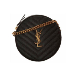 Saint Laurent Ysl Vinyle Auksinis Logotipas Grandinėlė Dygsniuota Oda Mažas Apvalus Crossbody Krep&scaron;ys Moteri&scaron;ki krep&scaron;iai Juodas 610436-1GF07-1000 Basic Set (Bag+Dust Bag)