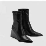 Smailūs moteri&scaron;ki ankle boots, madingi, eleganti&scaron;ki, natūralios odos batai, 7 cm storio kulnas, moteri&scaron;ki modernūs trumpi batai, platforminiai batai 36 black