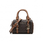 Michael Kors Bedford Metalinis Logotipas Žavesys Monogramos Spalvų Bloko Crossbody Rankinė Bostono Rankinė Moteri&scaron;kos Rankinės Gilios Rudos Spalvos 32F9G06C0B-252 Basic Set (Bag+Dust Bag)