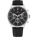 Tommy Hilfiger Vyri&scaron;kas Chronografo Kvarcinis Laikrodis Juodas Ciferblatas Juodas Odinis Dirželis 1710586 juoda