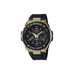 Casio G-Steel serijos S apvalus dvigubo ekrano miesto mados smūgiams atsparus vandeniui saulės energija maitinamas kvarcinis mechanizmas dervos dirželis vyri&scaron;ki laikrodžiai GST-S300G-1A9 Gold Black Watch Dial black