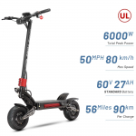 YUME Raptor Elektrinis paspirtukas 60V30AH 6000W Dvigubas variklis 11 colių visureigio padangos Maksimalus greitis 80KM/H Suaugusiems E-paspirtukas su Bluetooth 60V27Ah-Road Tire