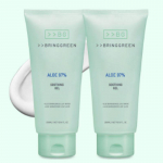BRING GREEN Raminamasis gelis su alavijais 300 ml x 2 rinkinys Drėkinantis, vėsinantis, drėkinamasis gelis Daugiafunkcis veidui ir kūnui K-Beauty odos priežiūra