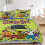 3 vnt. Scooby Doo Mystery Machine patalynės užvalkalų komplektas (1 antklodės užvalkalas + 2 pagalvių užvalkalai be užpildo), Auk&scaron;tos rai&scaron;kos spausdinimas namams ir bendrabučiui.F 135x200cm black