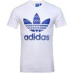 adidas Originals vyri&scaron;ki balti mėlyni languoti trumpomis rankovėmis mar&scaron;kinėliai su Trefoil logotipu AY8281 M