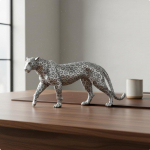 Dervinė leopardo skulptūra, galvanizuota didžiojo katino figūrėlė, prabangios i&scaron;vaizdos sėdinčio gepardo statulėlė svetainei Walking Posture