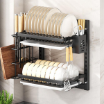 Sieninis indų džiovintuvas, 2 pakopų, įrankių laikiklis, daugiafunkcinis padėklas su nuotakomis, indų laikymas 36cm-With Shelf