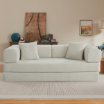 Be rėmo sofa, sofa-lova, kurią galima paversti miego lova, tataminė grindų sofa svetainei, įsk.. 2 pagalvės ir plieninis rėmas smėlis