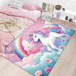 Rožinis Mielas Vienaragis Kilimas Vaikų Miegamojo Mink&scaron;tas Kilimas Vaikų Kambarių Lovos &Scaron;oninis Kilimas Svetainės Dekoratyvinis Spalvingas Kilimėlis Neslystantis 100cm x 120cm white