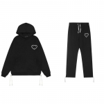 Vyri&scaron;kas Oversized Hoodie ir Džogerių Rinkinys Su &Scaron;irdies Atspaudu Medvilnės Pūkinis Sportinis Kostiumas Atsitiktinis Streetwear Large black