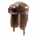 Unisex žieminė PU odos aviacinė kepurė su ausų apsauga &Scaron;ilta vėjui atspari pilotų kepurė &Scaron;altam orui Khaki Hat with Goggle Strap black