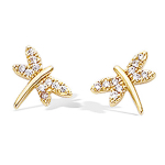 Les Tr&eacute;sors De Lily [N6912] - Boucles plaqu&eacute; or 'Libellules' blanc dor&eacute; - 12x8 mm