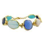 Les Tr&eacute;sors De Lily [Q5663] - Bracelet artisanal 'Cl&eacute;opatra' bleu blanc dor&eacute; - largeur 15 mm