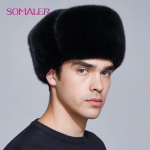 SOMALER Žieminės ausinės kepurės vyrams audinės kailio kepurės Kailiai Apsaugo ausis ir kaklą ushanka Natūralios odos bomber kepurė L juoda