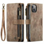 CaseMe Retro Matte PU odos dvisluoksnis užtrauktukas piniginės dėklas, skirtas iPhone Samsung Xiaomi daugiafunkciniai atverčiami dangteliai su 10 kortelių laikikliu Redmi Note 10S ruda