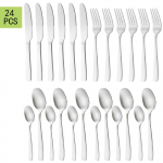 24 vnt. Juodi indai Nerūdijančio plieno stalo įrankiai Vakarienės peiliai &Scaron;auk&scaron;tai &Scaron;akutės Desertiniai &scaron;auk&scaron;teliai Vakarų stiliaus sidabro dirbiniai Virtuvės stalo įrankių rinkinys sidabras