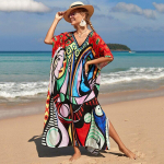Kaftan paplūdimio suknelė, viskozė moteri&scaron;ka Boho spalvinga spausdinta plius dydžio Maxi vasaros maudymosi kostiumėlis Cover Up One Size