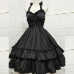 Vasaros klasikinė eleganti&scaron;ka suknelė su petne&scaron;ėlėmis Lolita Solid Kawaii Lolita Retro mink&scaron;ta mergaičių arbatos vakarėliui skirta JSK suknelė su pakabukais One Size juoda