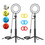2 vnt. stalinio kompiuterio USB LED vaizdo ap&scaron;vietimo rinkinys su 2 * reguliuojamu 6 colių LED žiediniu &scaron;viestuvu 5600K + 2 * juoda