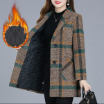 HI-FASHION kostiumas languotas vilnonis striukė rudens žiemos storas plonas ilgomis rankovėmis vir&scaron;utinis drabužis, didelio dydžio 5xl Moteri&scaron;kas universalus paltas XXXL chaki žalia spalva