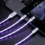 3 in 1 &Scaron;vytintis tekantis įkroviklio laidas Micro USB Type C kabelis LED &scaron;viesos mobiliojo telefono įkrovimo laidas skirtas iPhone 13 14 Xiaomi 11 12 Samsung oneplus oppo