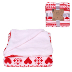 Les Tr&eacute;sors De Lily [A2759] - Plaid flanelle sherpa 'Chalet' rouge blanc - 120x150 cm