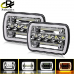 5x7 7x6 colių automobilio priekinių žibintų automobilių kvadratinių priekinių žibintų mazgas DRL gintarinis posūkio signalas, skirtas XJ YJ automobilių sunkvežimio motociklui 2pcs