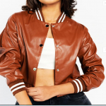 NOORA Įdegio spalvos moteri&scaron;ka avinėlio odos apkarpyta striukė , Biker Crop stiliaus striukė , gatvės , klubų ir vakarėlių apranga Graži striukė XXL