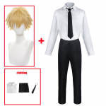 Anime grandininio pjūklo vyri&scaron;kas Denji Cosplay kostiumas, juodas kostiumas, laisvalaikio uniforma Velnio medžiotojas Helovino karnavaliniai vakarėlio drabužiai XL-(Suit+Wig) balta