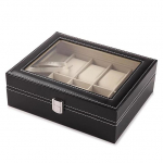 Eleganti&scaron;kas 10 lizdų laikrodžių dėžutės vitrina, stiklinis PU odos organizatorius, skirtas vyrų ir moterų papuo&scaron;alų dėžutei 10 Slots