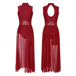 Moteri&scaron;kos lyri&scaron;kos &scaron;okių suknelės be rankovių, sceninio pasirodymo kostiumas, Kalnų kri&scaron;tolas, perskeltas triko spalvos S bordinė