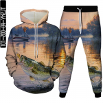 Vyri&scaron;ki madingi sportinio kostiumo rinkiniai Shark Dolphin Fish Creative Animal 3D Print Drabužiai Gobtuvas + kelnės Moteri&scaron;ka laisvalaikio sportinė apranga Dydis S-6XL M