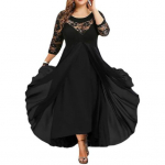 Rudens pavasario moteri&scaron;ka suknelė Permatoma tu&scaron;čiaviduriai nėriniai, gėlėmis, siuvinėjimas trimis ketvirčiais rankovėmis, dvigubais sluoksniais, apvalia kakleliu, didele sūpynės, didelio dydžio auk&scaron;ta