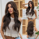 HAIRCUBE balti platininiai mi&scaron;rūs rudi sintetiniai perukai Ilgi banguoti natūralių plaukų perukai moterims vidurinės dalies kasdieniai kar&scaron;čiui atsparūs perukai
