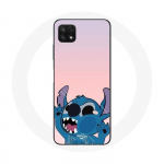Coque pour Samsung Galaxy A22 5G Stitch le Nez en l'air fond rose