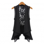 &Scaron;alikas apykaklė be rankovių, netaisyklingos rai&scaron;telės, suvarstomos liemenės, moteri&scaron;kos nugaros 5XL juoda