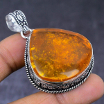 Natural Baltic Amber Gemstone 925 Steling Silver Jewelry Pendant 2.13 j9v56