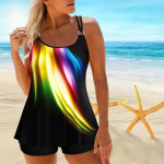 Moteri&scaron;kas maudymosi kostiumėlis su petne&scaron;ėlėmis su spalvingu Aurora Print Bikini trumpu maudymosi kostiumėliu S juoda